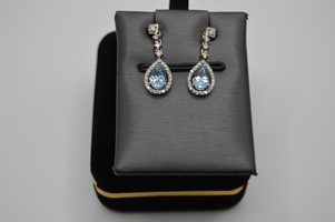  14Kt White Gold Diamond & Aquamarine Earrings. Very Beautiful  ONLY $449.00!!!