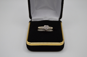  10kt White Gold wedding set with attached band.  $699.00